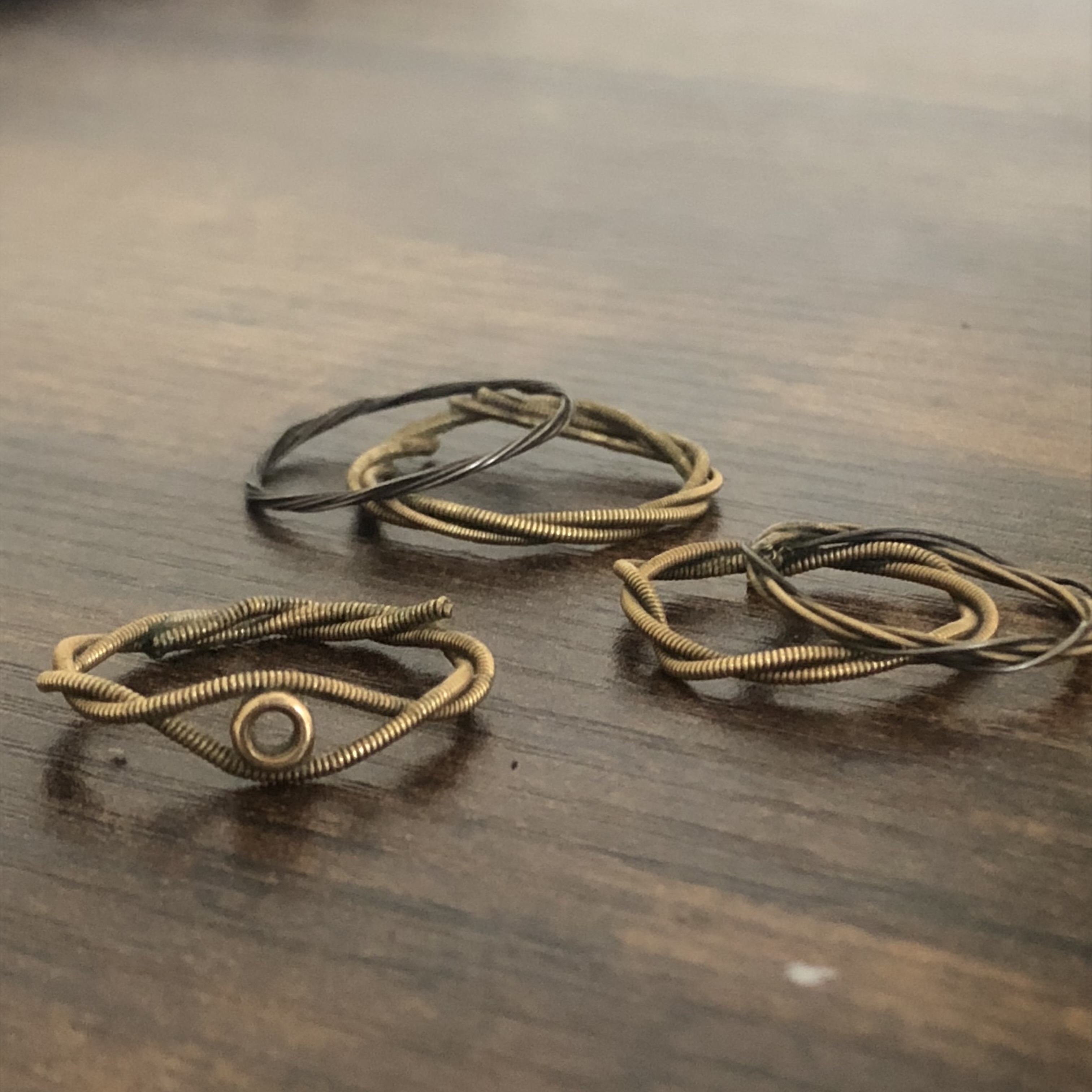 the first rings i made, using gold strings