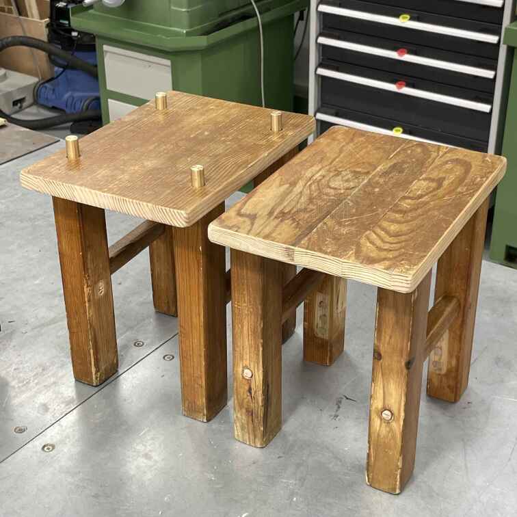 a stackable bedside table with wood from a broken chair